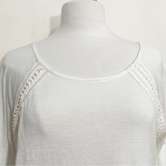 MASSINI boho crochet trim bell sleeves gauzy polyester rayon knit top blouse S - Picture 2 of 7